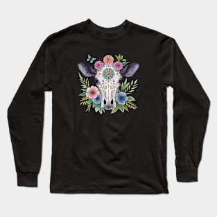 Cow with flowers mandala Long Sleeve T-Shirt